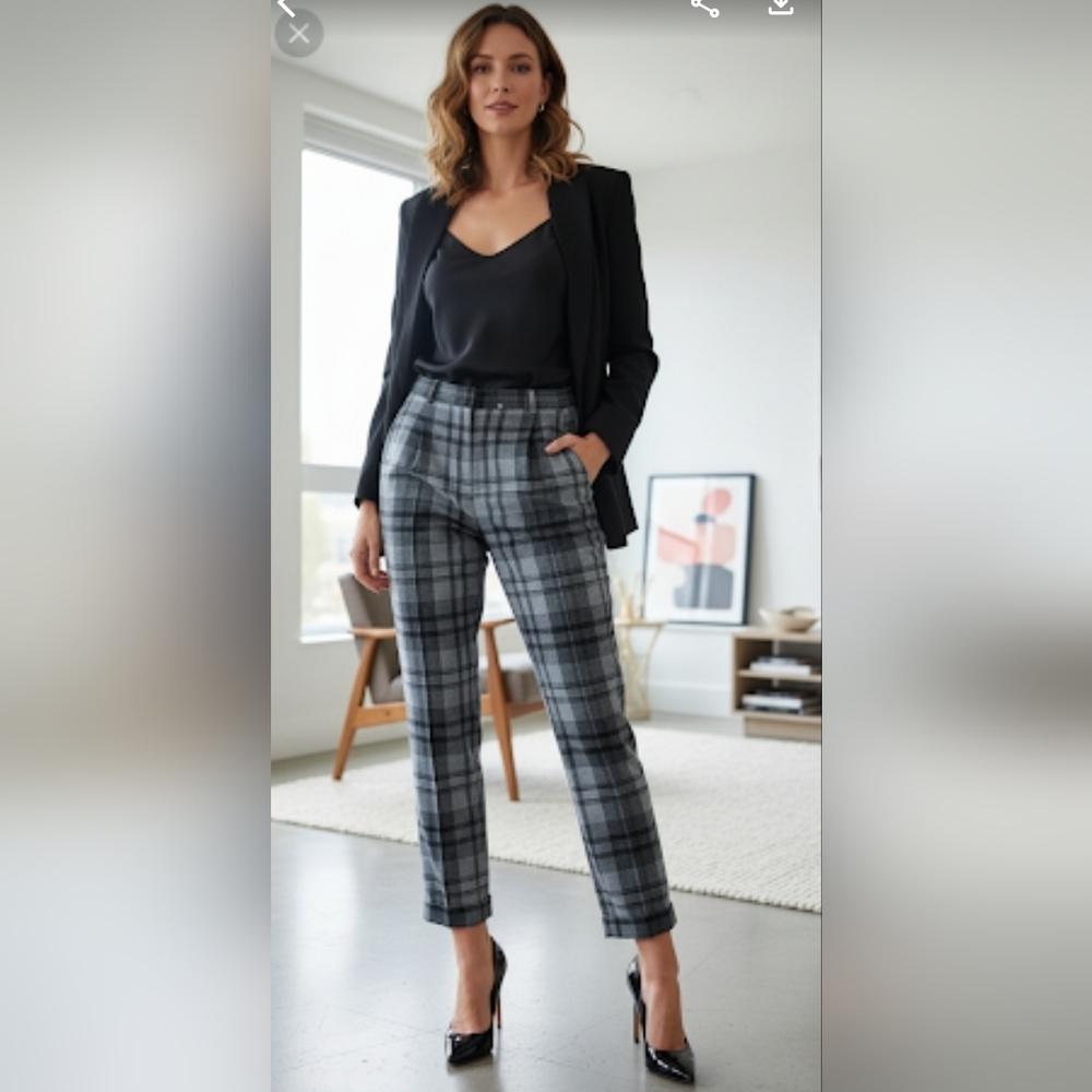 Aritzia WILFRED Grey Plaid Pants 4